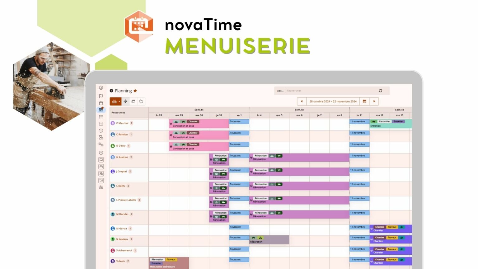 vue planning logiciel suivi de chantiers menuiserie